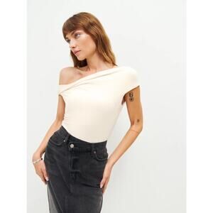 Reformation Cello Top Cream Off Shoulder Ruched Eco Cinch Jersey Size M